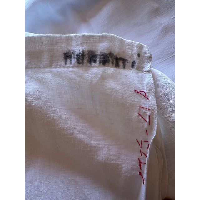 Antique French Linen Sheet With Hand Crochet Lace Trim Monogrammed White Trousseau Sheet Romantic French Bedding For Sale - Image 10 of 12