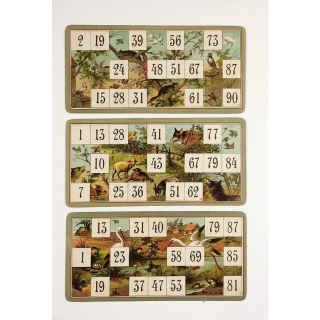Late 19th Century Antique Lithograph Lotto Game Cards Storks & Wolf - Set of 3 For Sale - Image 5 of 6