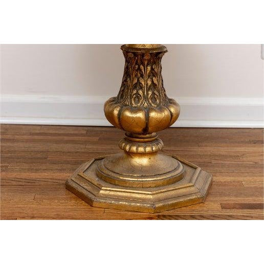 Hollywood Regency 1960s Hollywood Regency Style Marbled Stone Top Round Table on Gilt Finished Wood Pedestal For Sale - Image 3 of 7
