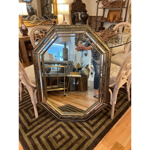 LaBarge Style Tortoiseshell Octagonal Mirror . Nice textures and depth to this designer piece. Perfect for a hallway or...