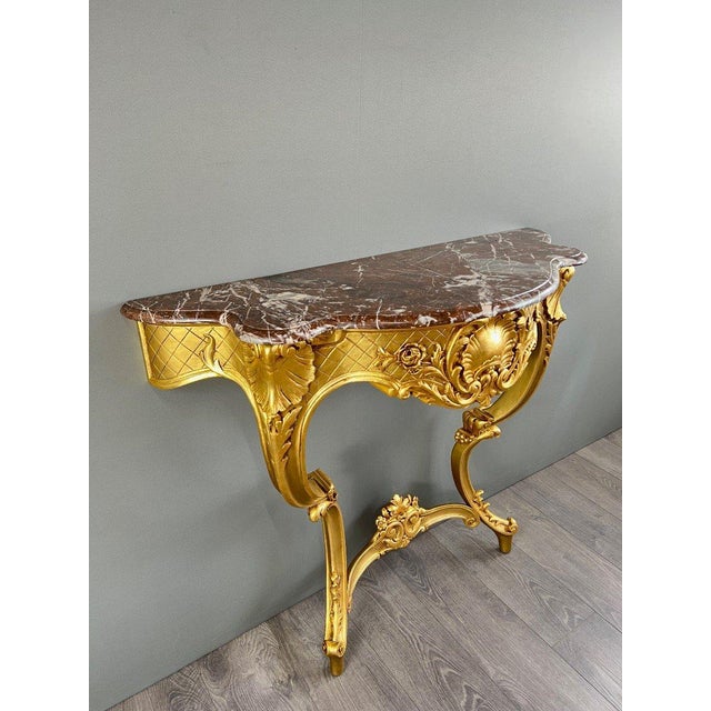 19th Century Louis XV Wall Console in Gilded Wood and Marble For Sale - Image 4 of 8