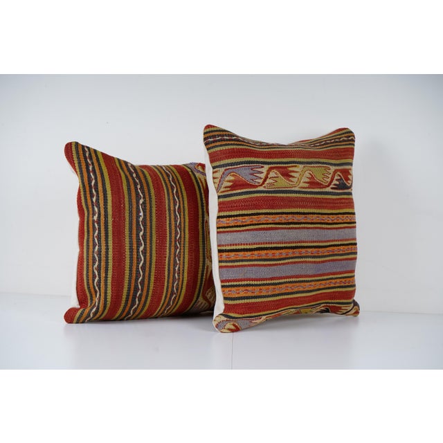 Mid-Century Modern Striped Turkish Kilim Cushion - A Pair For Sale - Image 3 of 3