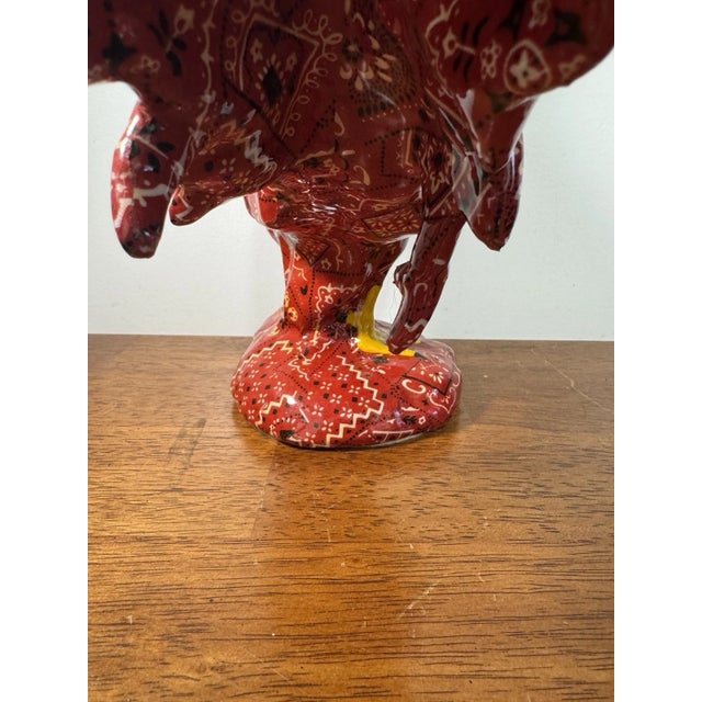 Large Porcelain Rooster Figurine Red Paisley Bandana Farmhouse Country Decor For Sale - Image 9 of 14
