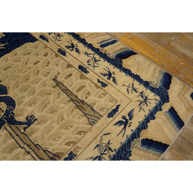 1920s Antique Artistic Beige Chinese Dragons Design Wool Pile Hand Knotted Rug For Sale - Image 10 of 11