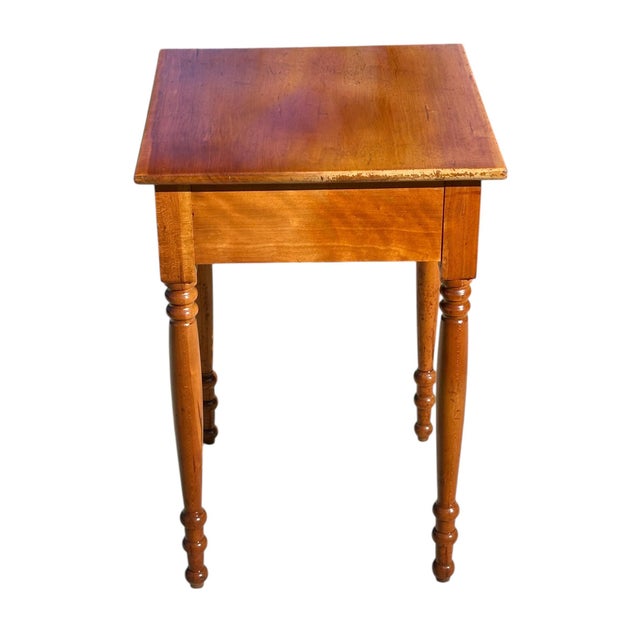 Wood Antique New England Sheraton Tiger Maple & Cherry Single Drawer Work Table For Sale - Image 7 of 12