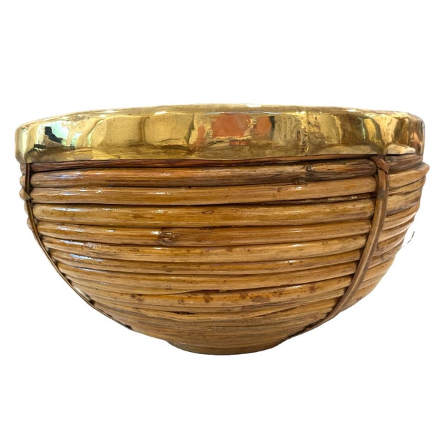 Gabriella Crespi Crespi Split Reed Rattan With Brass Bowl For Sale - Image 4 of 8