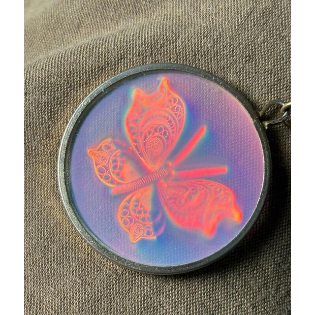 Mid-Century Modern Vintage 1980s Space Age Style Laser Hologram Butterfly Pendant Necklace For Sale - Image 3 of 11