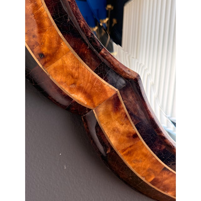Burnt Umber 1980s Tessellated Horn Scalloped Mirror For Sale - Image 8 of 12