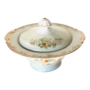 Vintage National China Floral Design Lidded Sugar Bowl