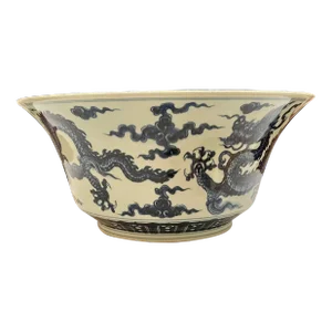 Chinese Blue & White Dragon Porcelain Bowl With Xuande Mark – Qing/Republic Style