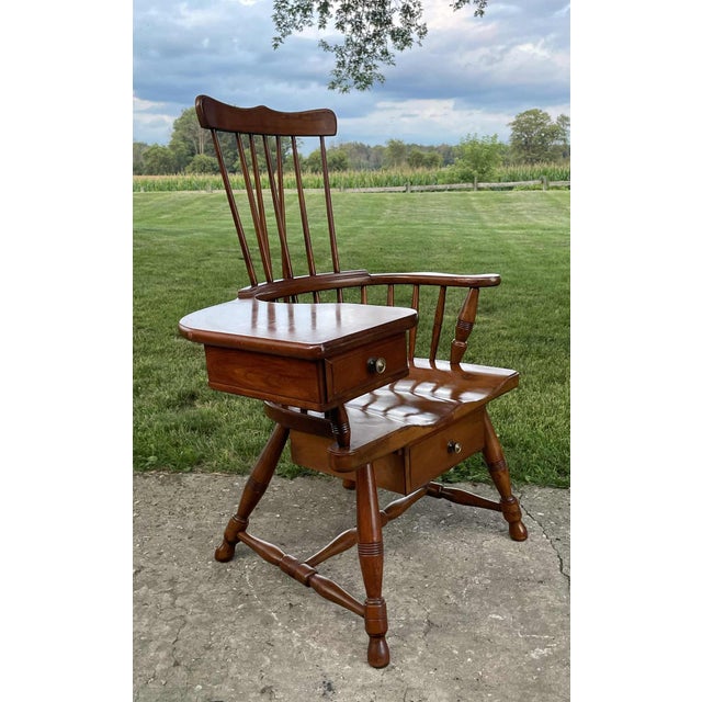 Mid 20th Century Vintage Walnut Pennsylvania Windsor Writing Chair With Two Drawers For Sale - Image 6 of 18