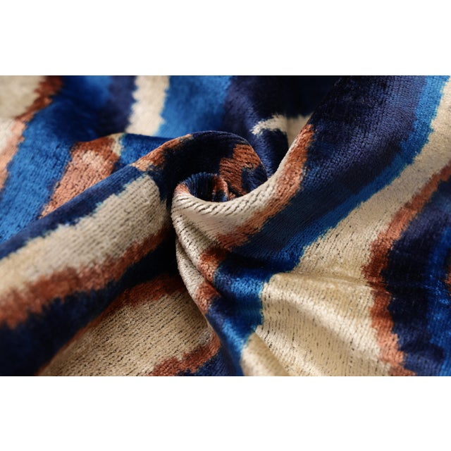 2020s Handmade Velvet Ikat Lumbar Pillow 16x24 | Blue Swirl Stripe For Sale - Image 5 of 8