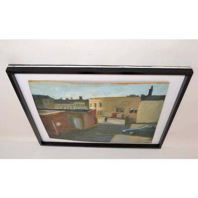 Cityscape Painting Acrylic on Board Black & White Framed Mid-Century Modern 70s For Sale - Image 9 of 13