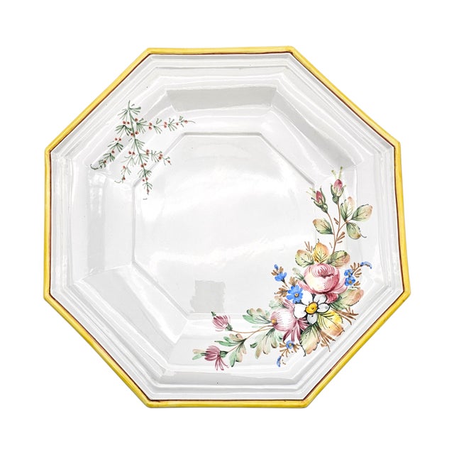Italian Hand-Painted Porcelain Soup Tureen Set, Octagonal Floral, 16" For Sale - Image 14 of 18