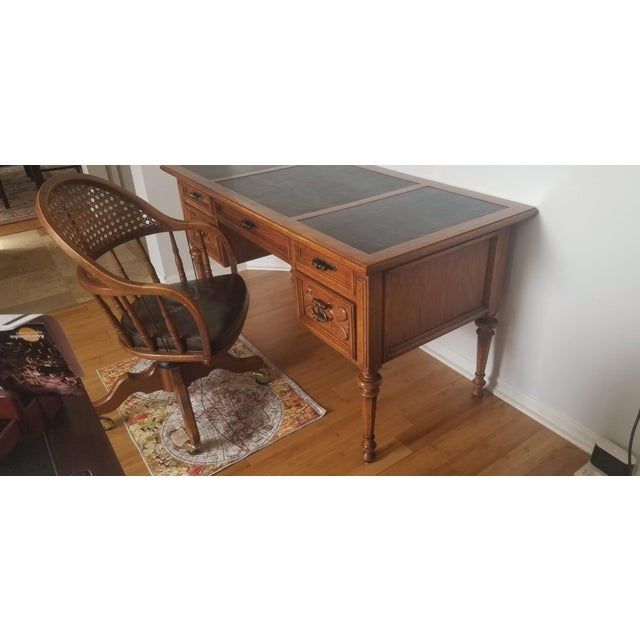 Vintage Drexel Traditional Leather-Top Executive Desk and Cane-Back Chair Set For Sale - Image 16 of 18