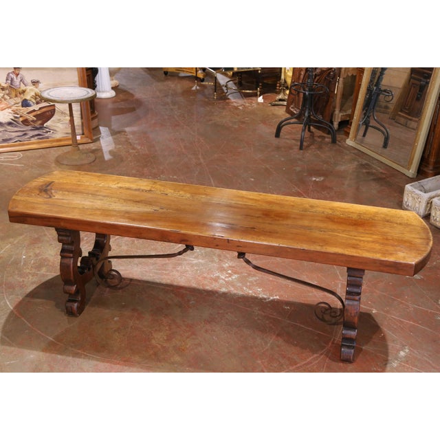 Spanish 19th Century Spanish Walnut Console or Writing Table on Carved Trestle Base For Sale - Image 3 of 12