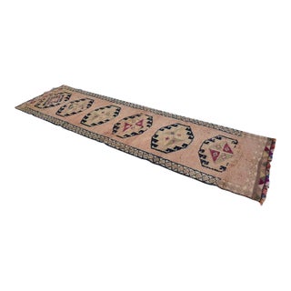 Geometric Design Oushak Wool Runner For Sale