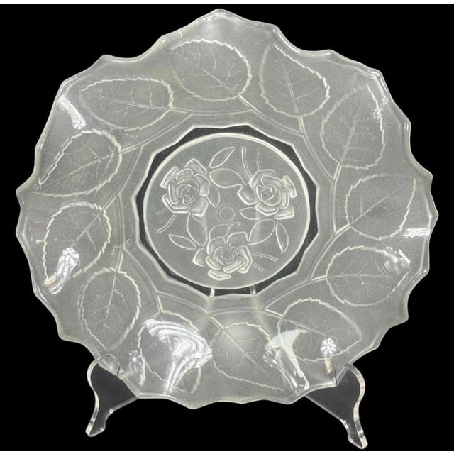 1940s Art Deco Style Frosted Art Glass Floral Plates - 9pcs For Sale - Image 4 of 7