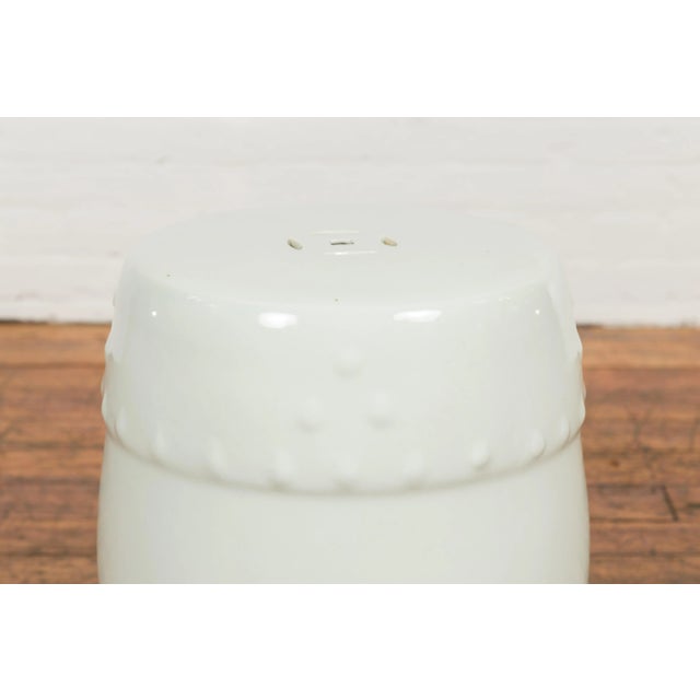 White Chinese Vintage Blanc De Chine Garden Stool with Pierced and Raised Motifs For Sale - Image 8 of 13