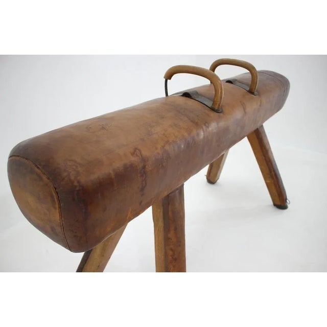 Large Adjustable Gymnastic Leather Pommel Horse, 1950s For Sale - Image 3 of 9