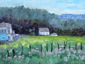 Mendocino Pink Flowers, Impressionist Oil Painting