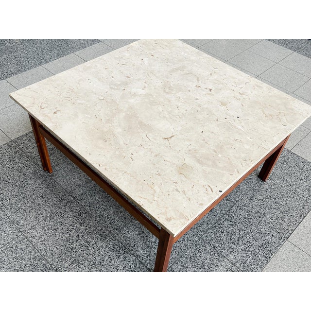 Mid 20th Century Danish Modern Travertine Top & Rosewood Coffee Table For Sale - Image 5 of 11