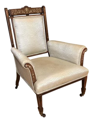 English Rosewood Armchair With Classical Engraved Bone Inlay