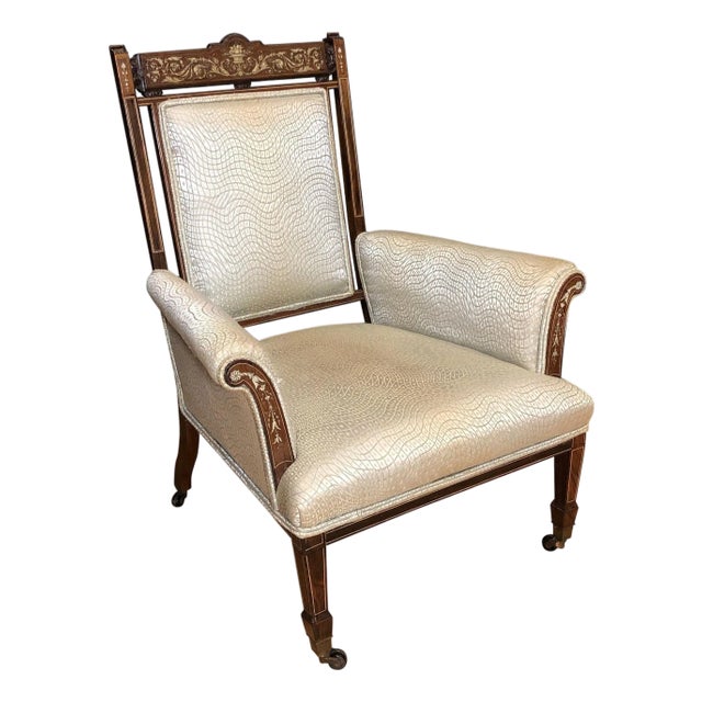 Mid 19th Century Inlaid Marquetry and Rosewood Library Chair For Sale