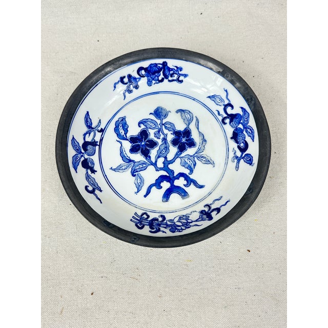 Metal Vintage Blue & White Bowl For Sale - Image 7 of 7
