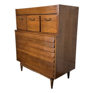 Vintage Merton Gershun-Style Walnut Highboy Dresser by Carlton House For Sale