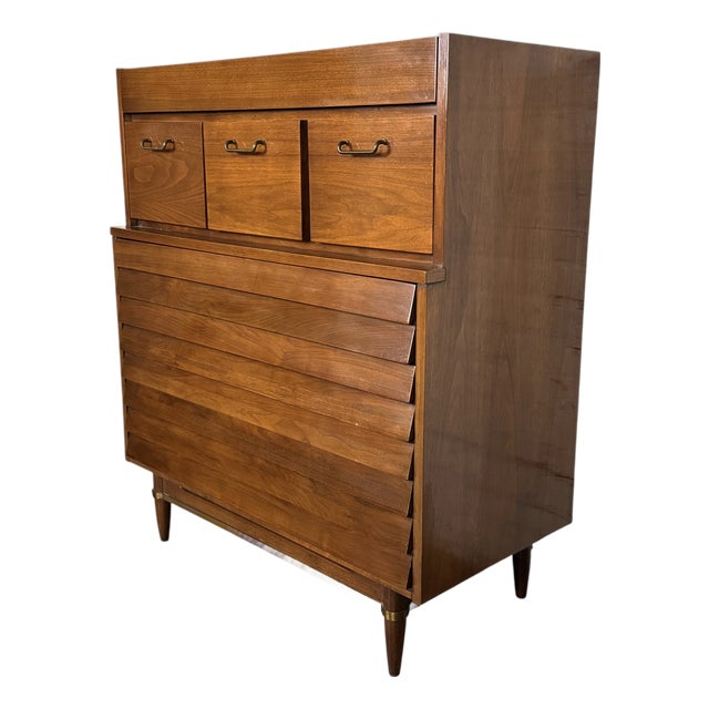 Vintage Merton Gershun-Style Walnut Highboy Dresser by Carlton House For Sale