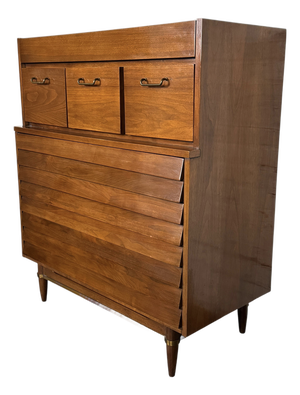 Vintage Merton Gershun-Style Walnut Highboy Dresser by Carlton House