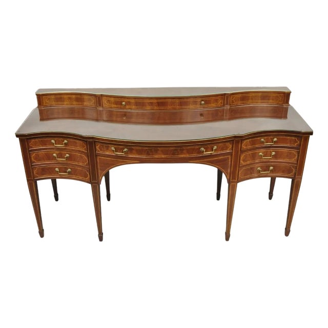 Vintage Hepplewhite Sheraton Mahogany Serpentine Buffet Sideboard Attr. Baker For Sale