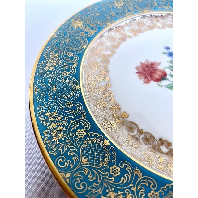 1940s Vintage 1930s Rosenthal Germany Turquoise & Gold Encrusted Porcelain Dinner Plate For Sale - Image 5 of 7