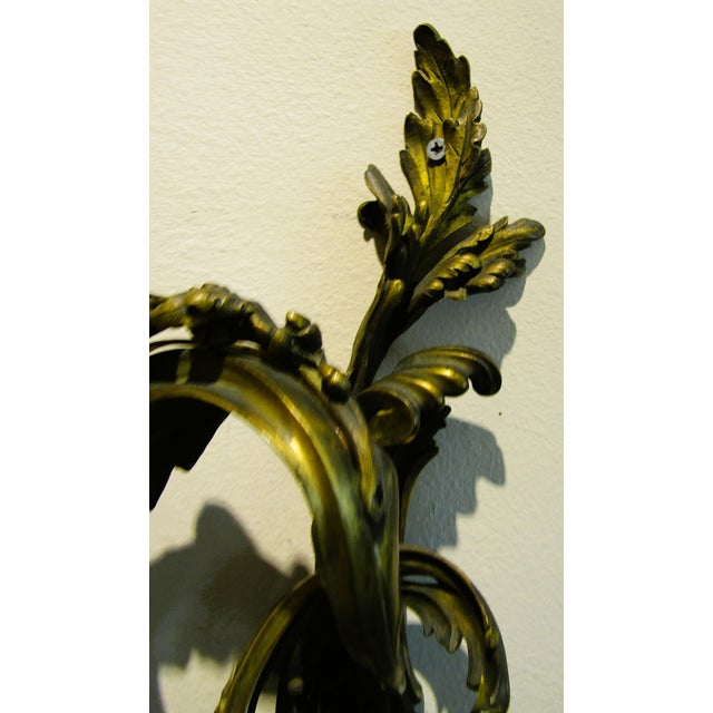 Antique Pair French 19th Century Louis XV Gilt Bronze Two Light Wall Sconces For Sale - Image 12 of 18