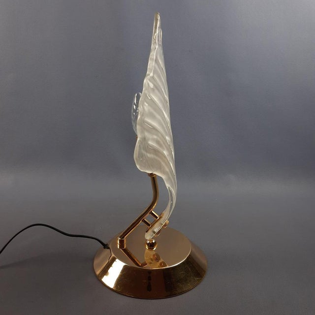Modern Murano Glass Table Lamp with Polished Brass Leaf Design, 1980s For Sale - Image 3 of 17