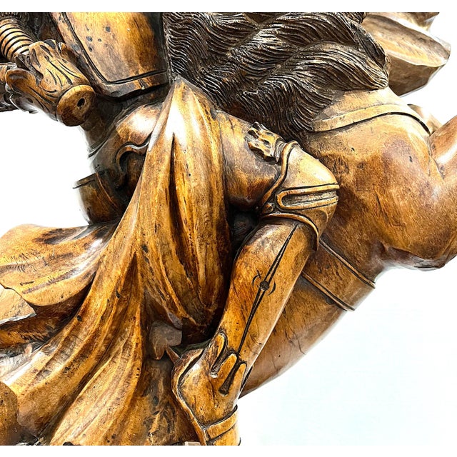 Antique Monumental Knight on Steed Hand-Carved Wood Statue For Sale - Image 6 of 13