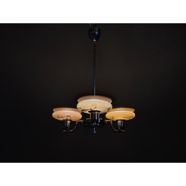 Art Deco Chandelier from Napako in Chrome & Marble Glass, 1930s For Sale - Image 14 of 15