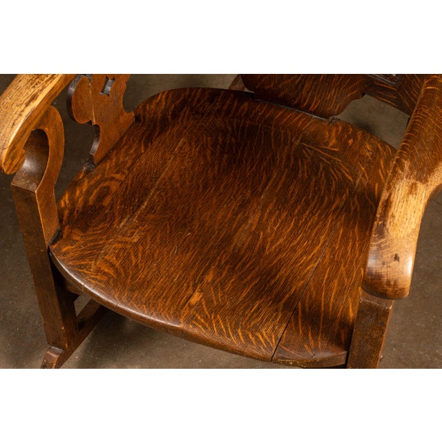Brown Early 20th Century Carved Oak Rocking Chair For Sale - Image 8 of 10