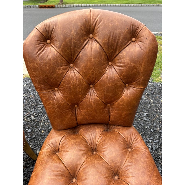 Edward Ferrell Tufted Brown Leather Dining Chairs -Set of 4 For Sale - Image 4 of 15