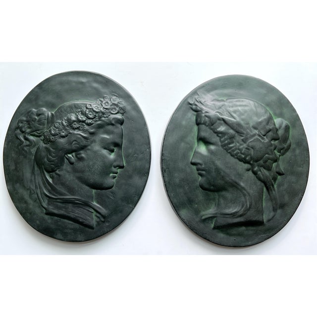 Pair of Large 16" Tall Bacchante Roman Figures Ceramic Plaques For Sale In Houston - Image 6 of 12