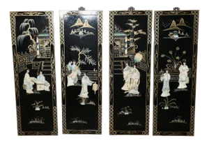 Japanese Lacquered Decorated Wall Panels, 1970s, Set of 4