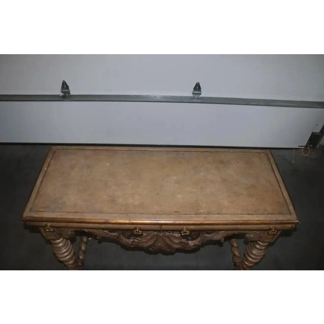Traditional Gray Paint Decorated Barley Twist 2 Drawer Console Table For Sale - Image 3 of 13
