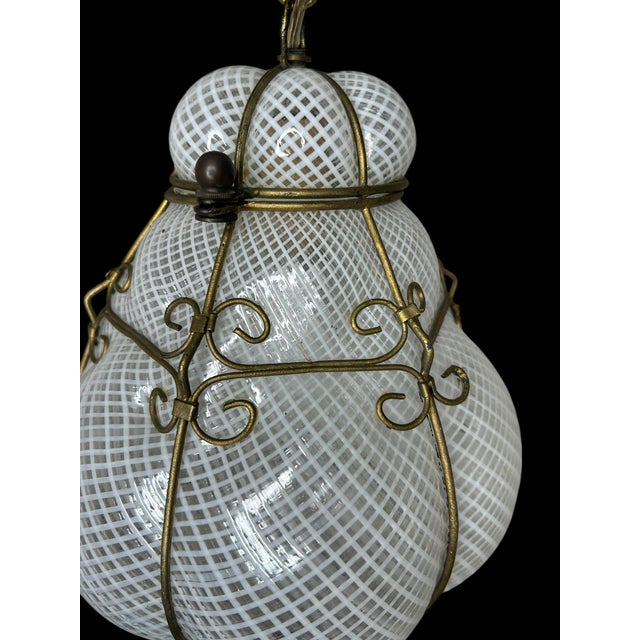 Pair of Caged Venetian Lantern in Murano Reticello Glass, 1940s For Sale - Image 4 of 12