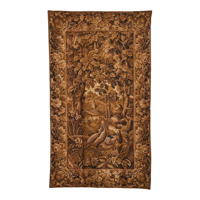 19th Century French Woodland Tapestry with Peacocks For Sale