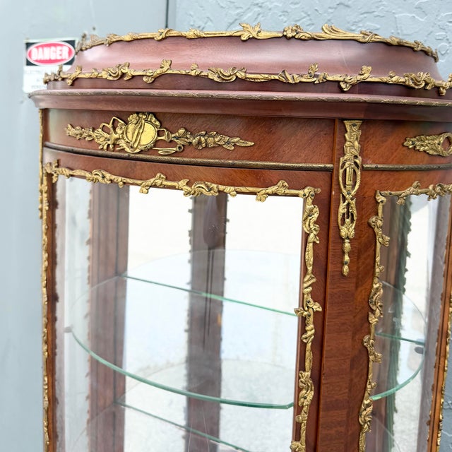 Brown Antique French Louis XV Style Curio Display Cabinet For Sale - Image 8 of 12