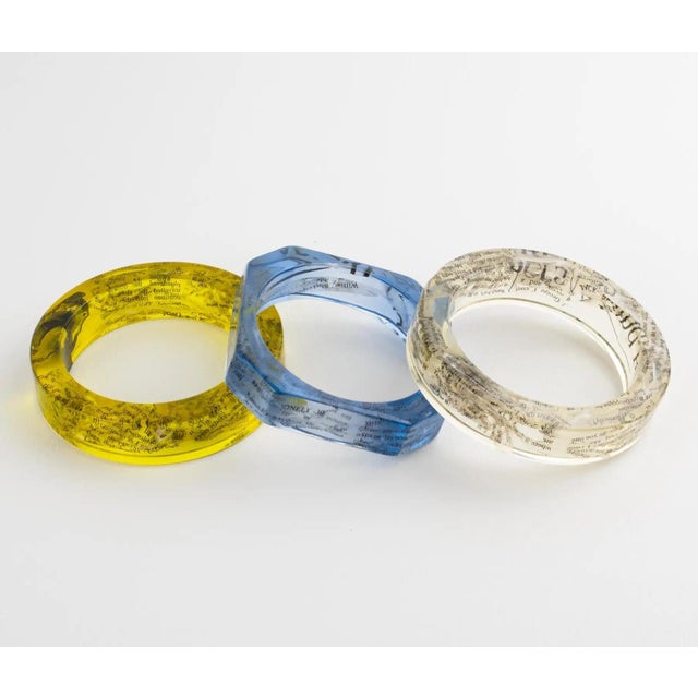 John Galliano Blue Acrylic Resin Bracelet Bangle with Newspaper Inclusions For Sale - Image 16 of 16