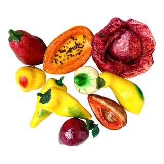 Vintage Mexican Folk Art Paper Mâché Fruits and Vegetables for Kitchen Styling- Set of 10 For Sale