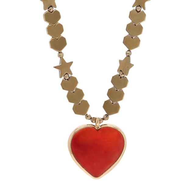 Murano Glass Red Heart Pendant Heart & Star Beaded Necklace For Sale - Image 10 of 10