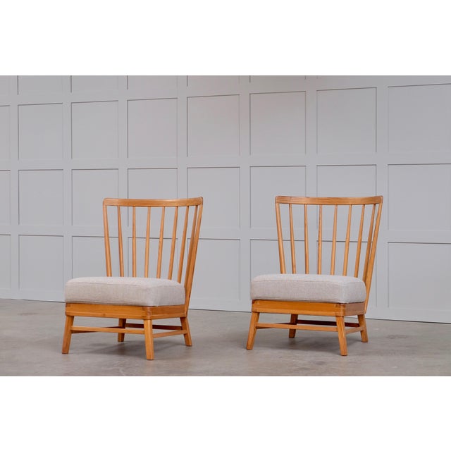 Beige Set of Scandinavian Modern Pine Lounge Chairs, 1950s For Sale - Image 8 of 14